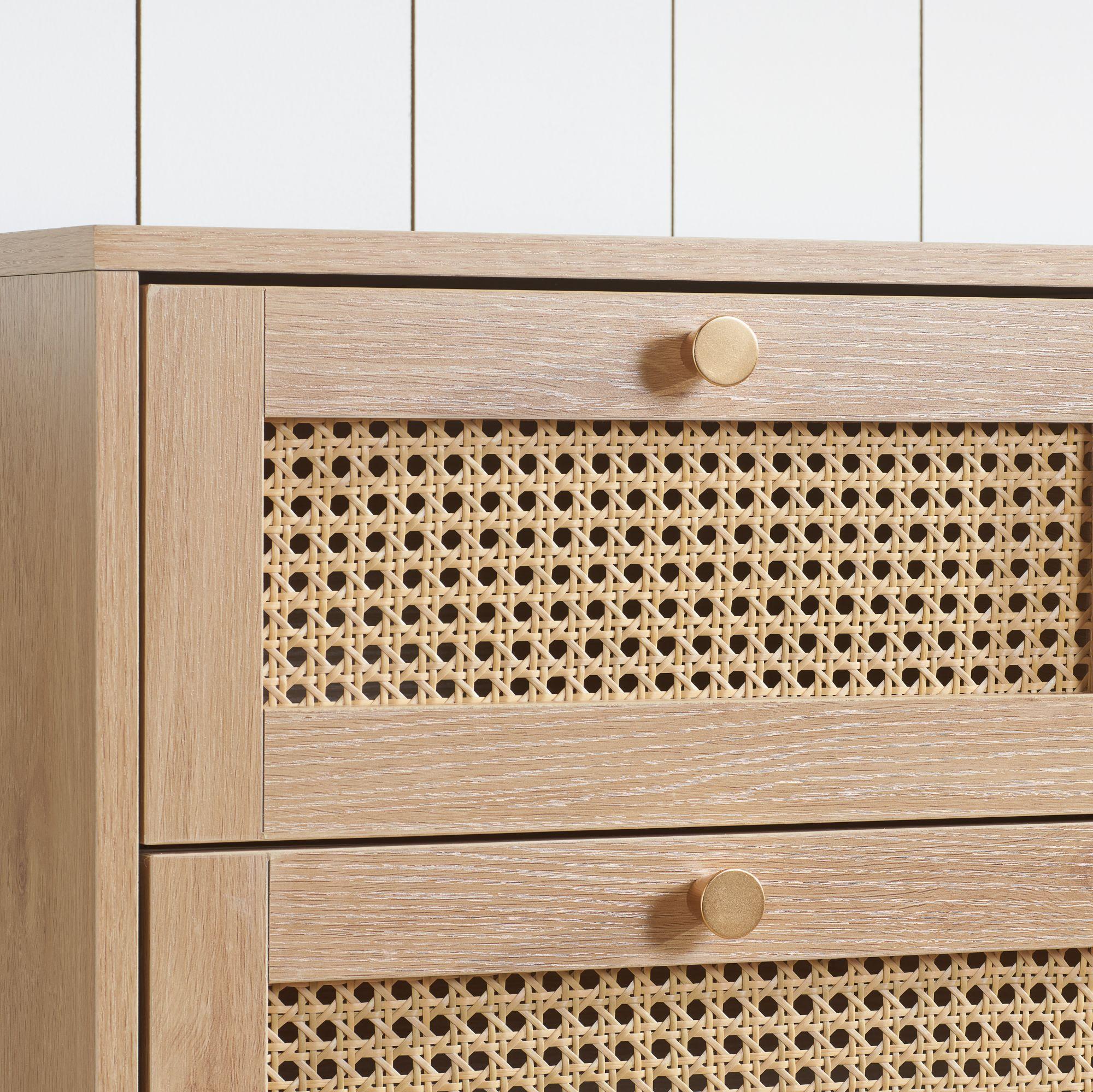 Croxley Chest - 2+3 Drawer - Oak and Rattan