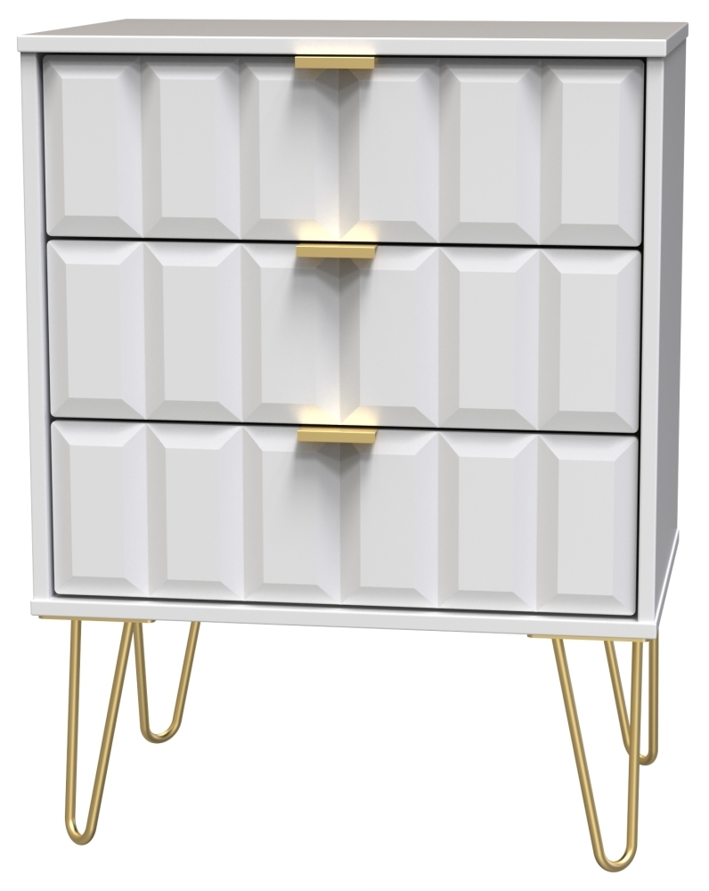 Cube Midi Chest - 3 Drawer - with Gold Hairpin Legs - White