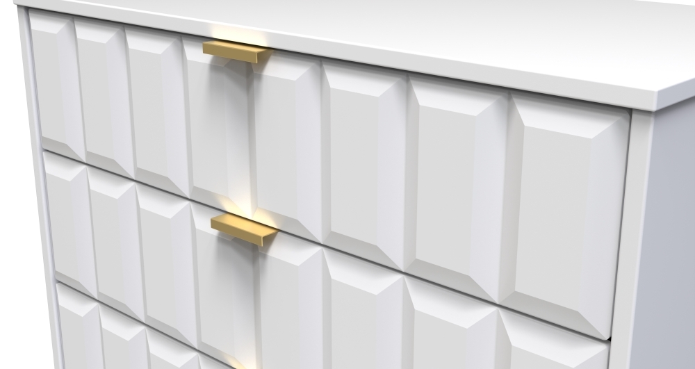 Cube Small Chest - 3 Drawer - with Gold Hairpin Legs - White