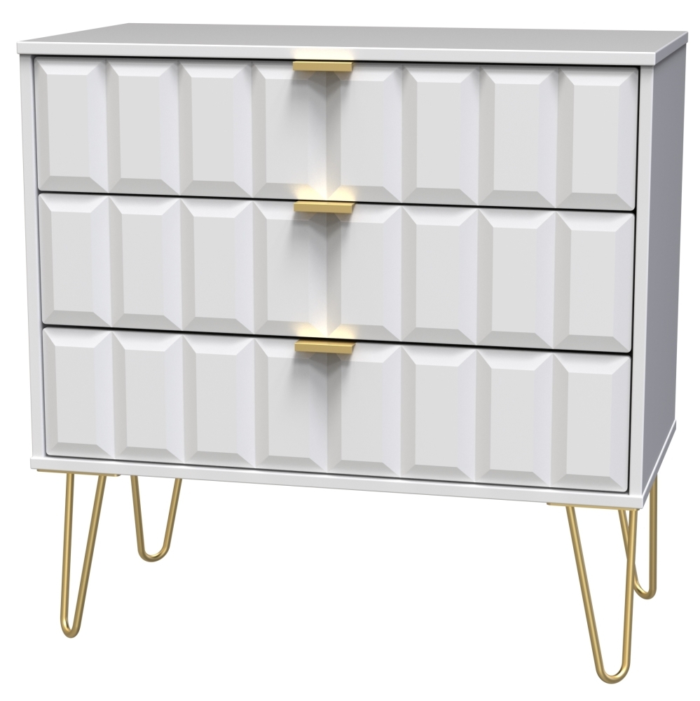 Cube Small Chest - 3 Drawer - with Gold Hairpin Legs - White