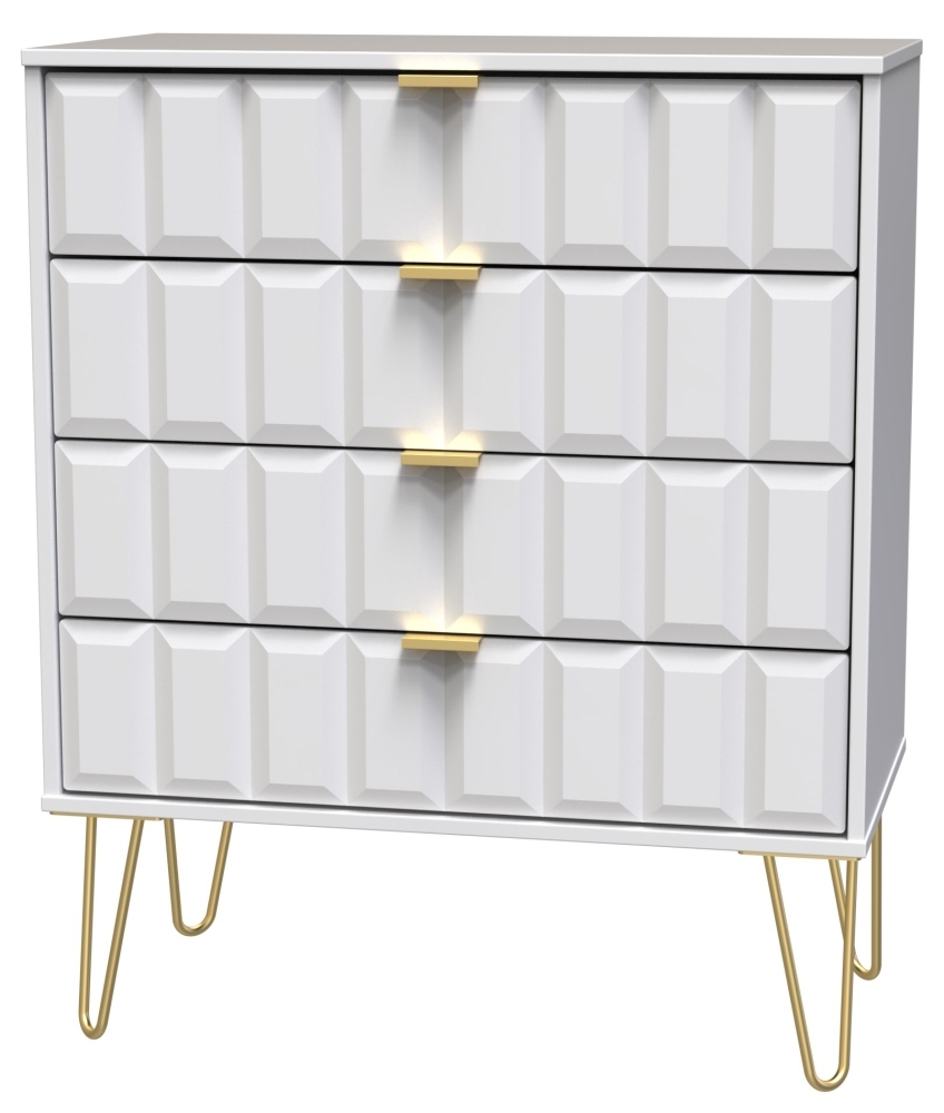 Cube Chest - 4 Drawer - with Gold Hairpin Legs - White
