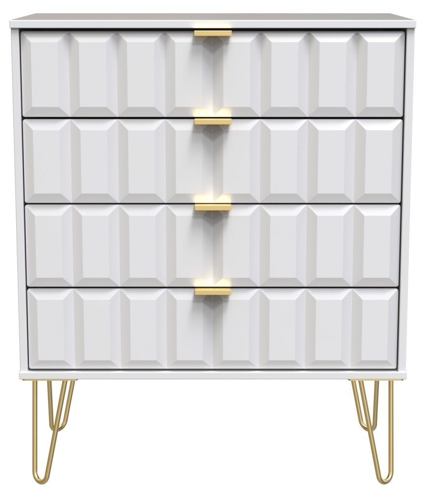 Cube White 4 Drawer Chest with Gold Hairpin Legs