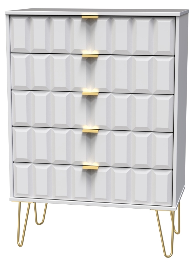 Cube Chest - 5 Drawer - with Gold Hairpin Legs - White
