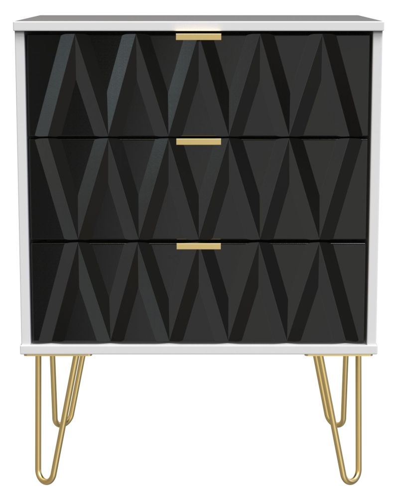 Diamond Black and White 3 Drawer Midi Chest with Gold Hairpin Legs