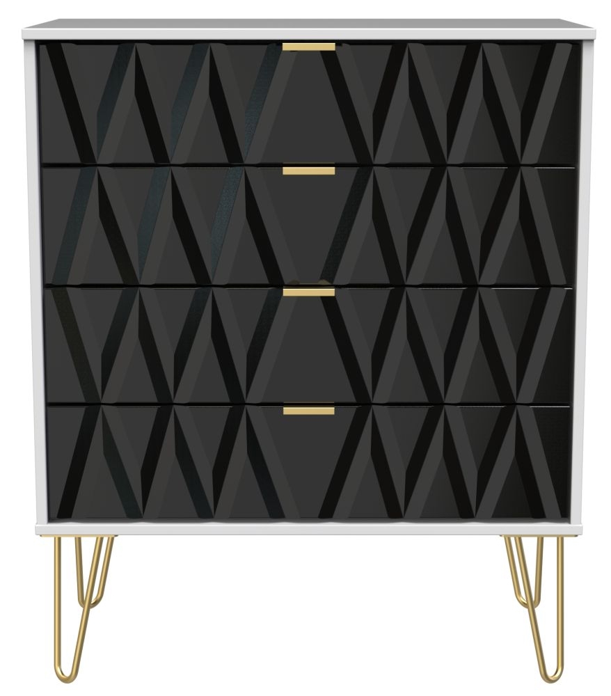 Diamond Black and White 4 Drawer Chest with Gold Hairpin Legs