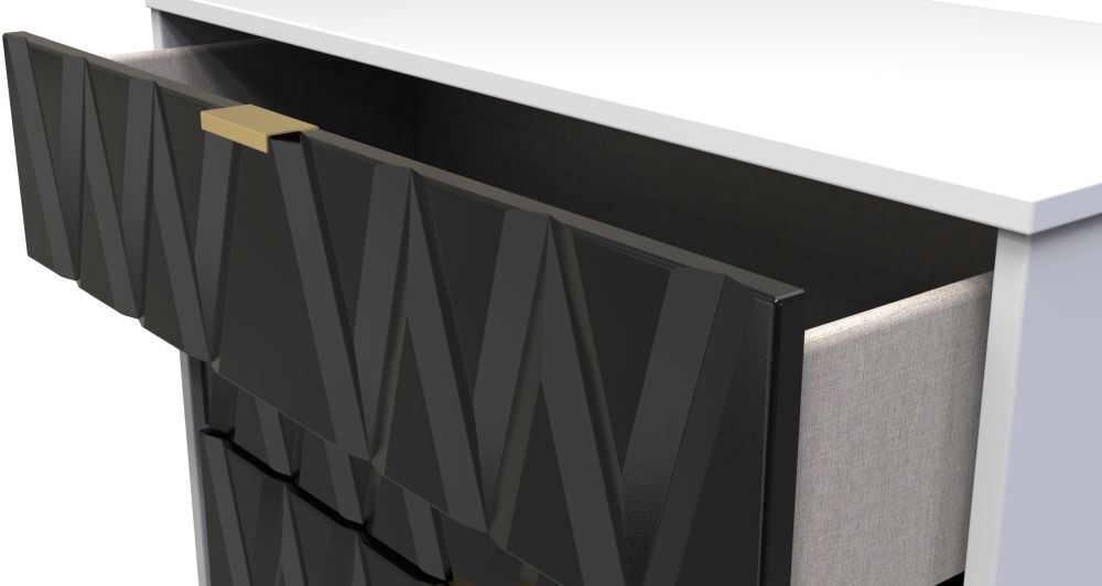 Diamond Chest - 5 Drawer - with Gold Hairpin Legs - Black and White