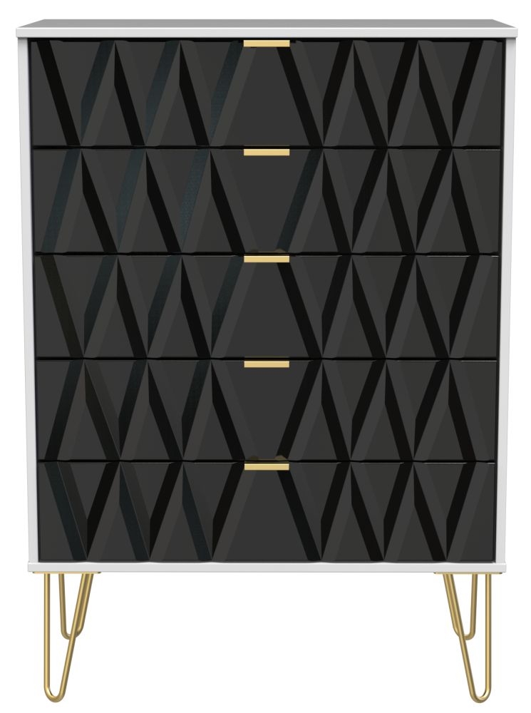 Diamond Black and White 5 Drawer Chest with Gold Hairpin Legs