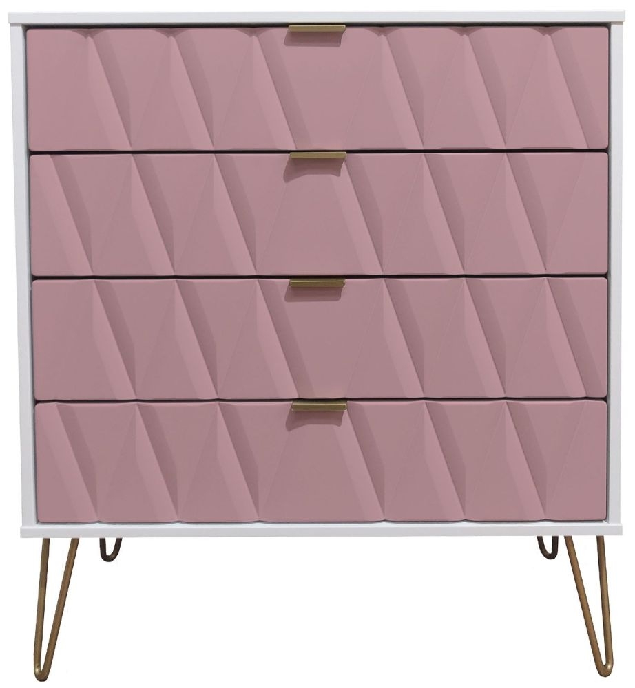 Diamond Pink and White 4 Drawer Chest with Gold Hairpin Legs