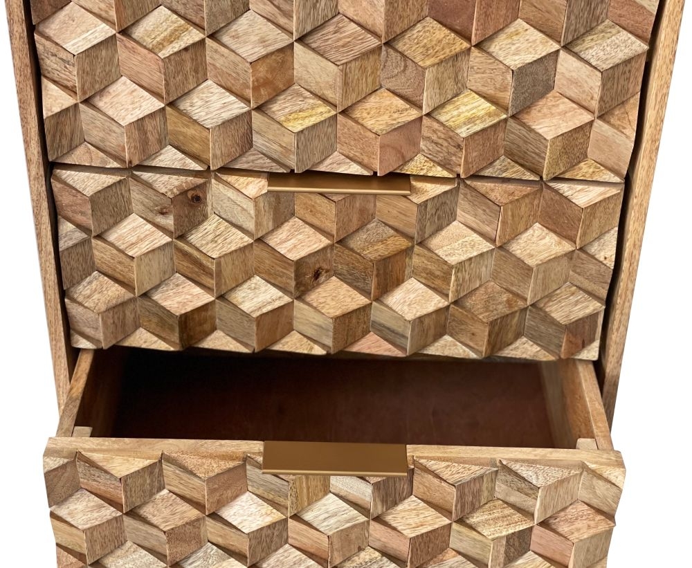 Geometric Carved Mango Wood 5 Drawer Narrow Chest