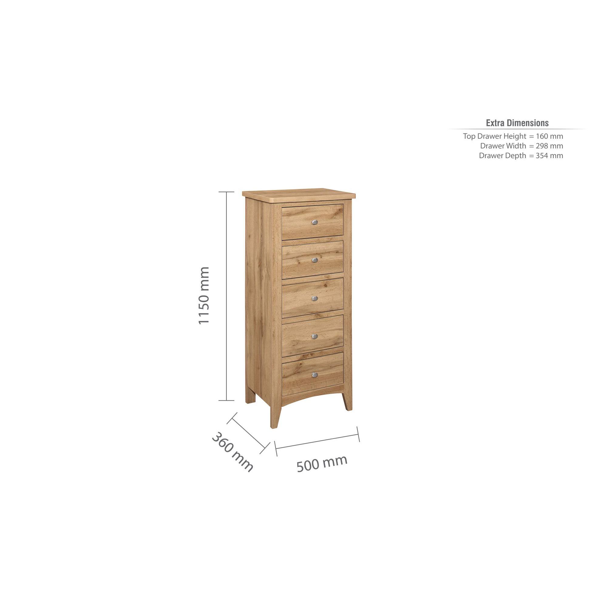 Hampstead Tall Chest - 5 Drawer - Rustic Oak 