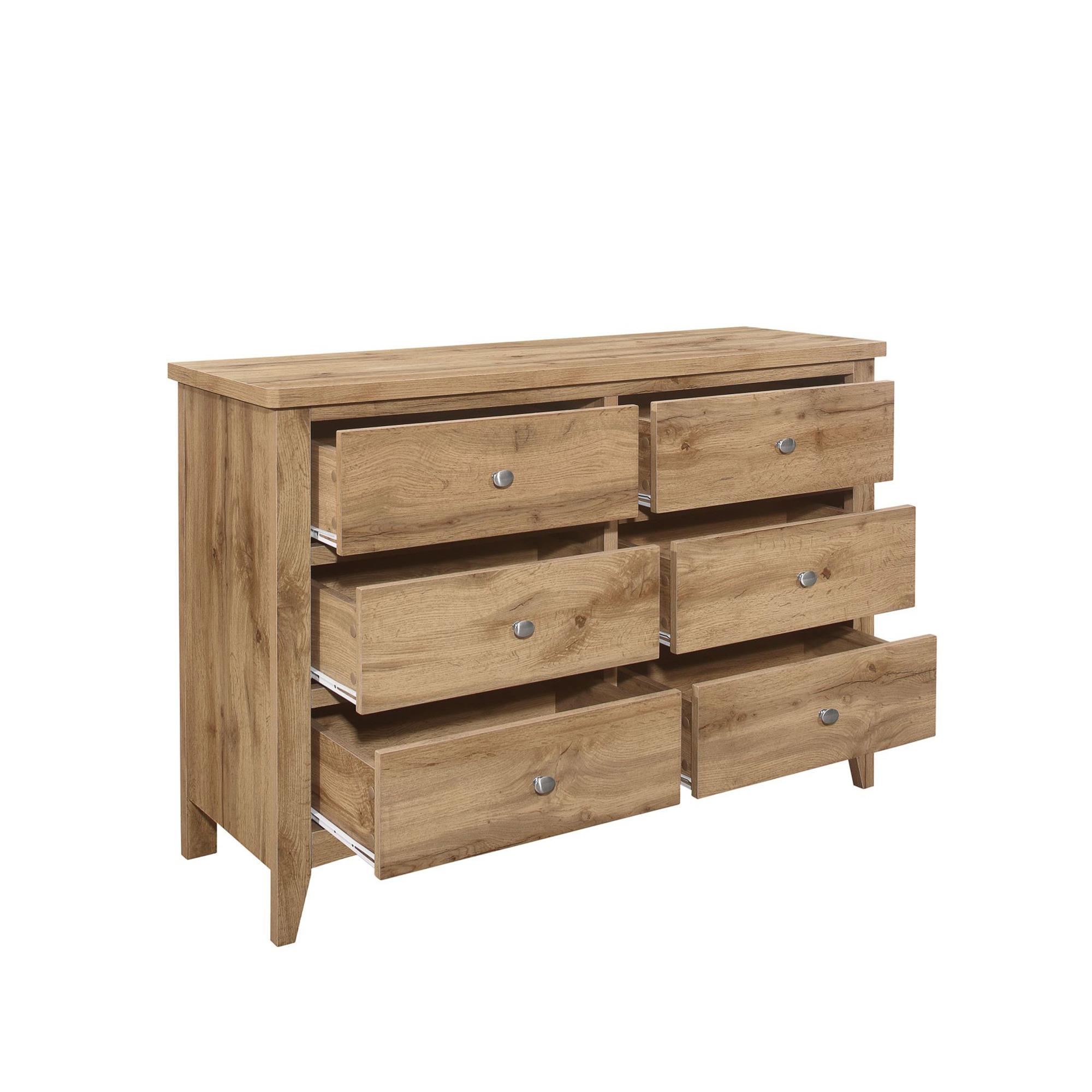 Hampstead Wide Chest - 6 Drawer - Rustic Oak 