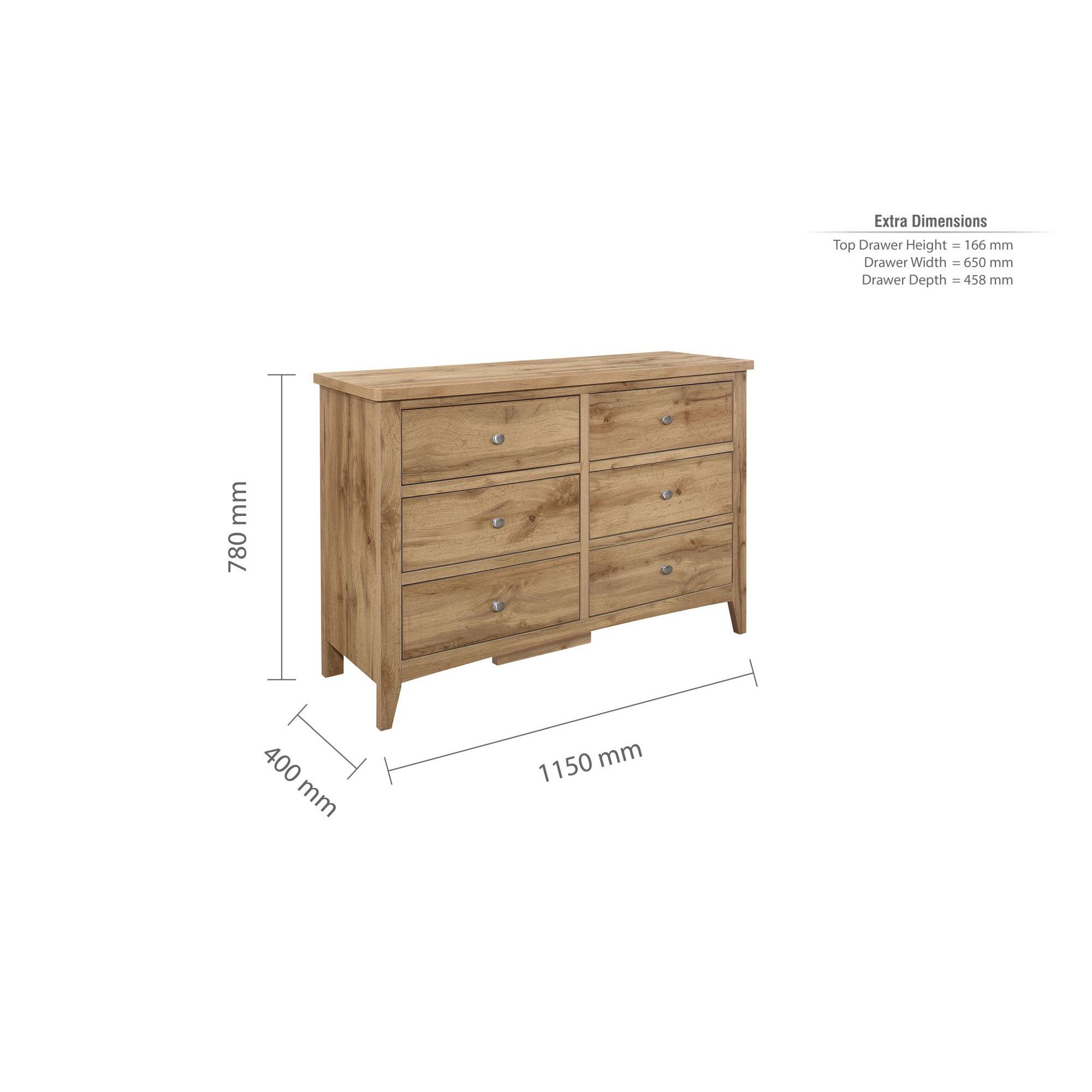 Hampstead Wide Chest - 6 Drawer - Rustic Oak 
