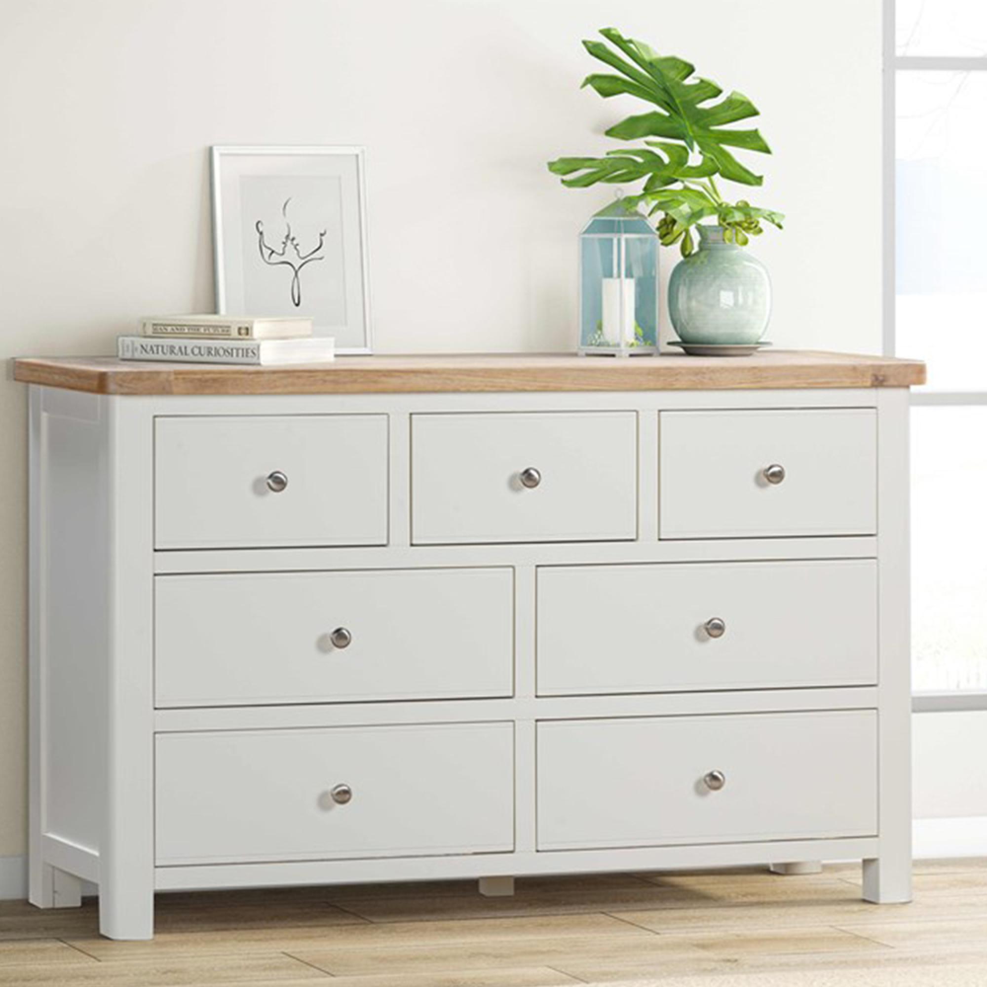 Hayley Chest - 3+4 Drawer - Wide - Oak and White