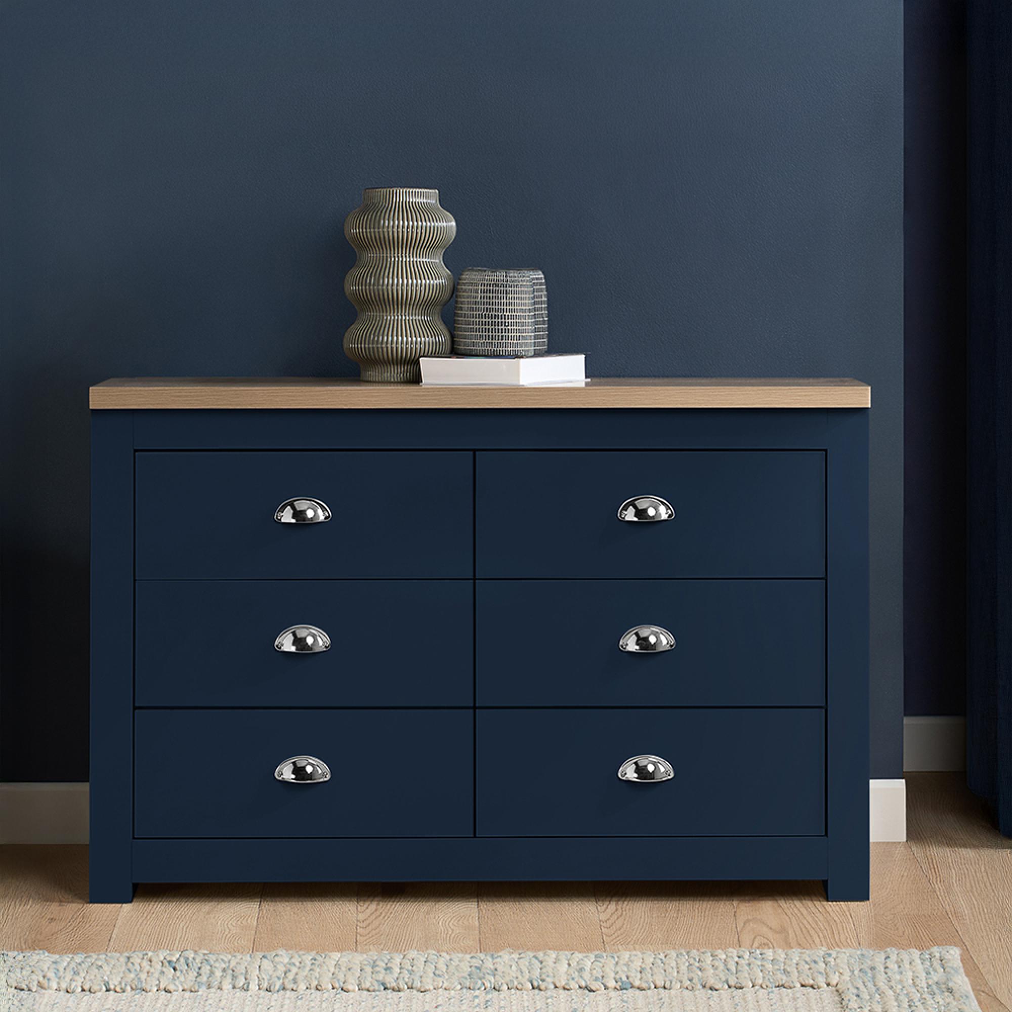 Highgate Chest - Wide - 6 Drawer - Navy Blue Painted