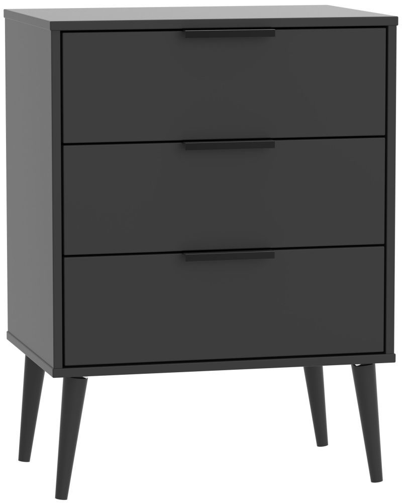 Hong Kong Black 3 Drawer Midi Chest with Wooden Legs