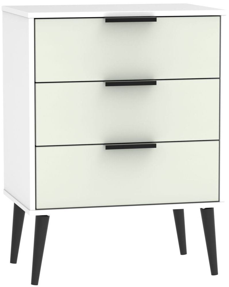 Hong Kong Cashmere and White 3 Drawer Small Chest with Wooden Legs