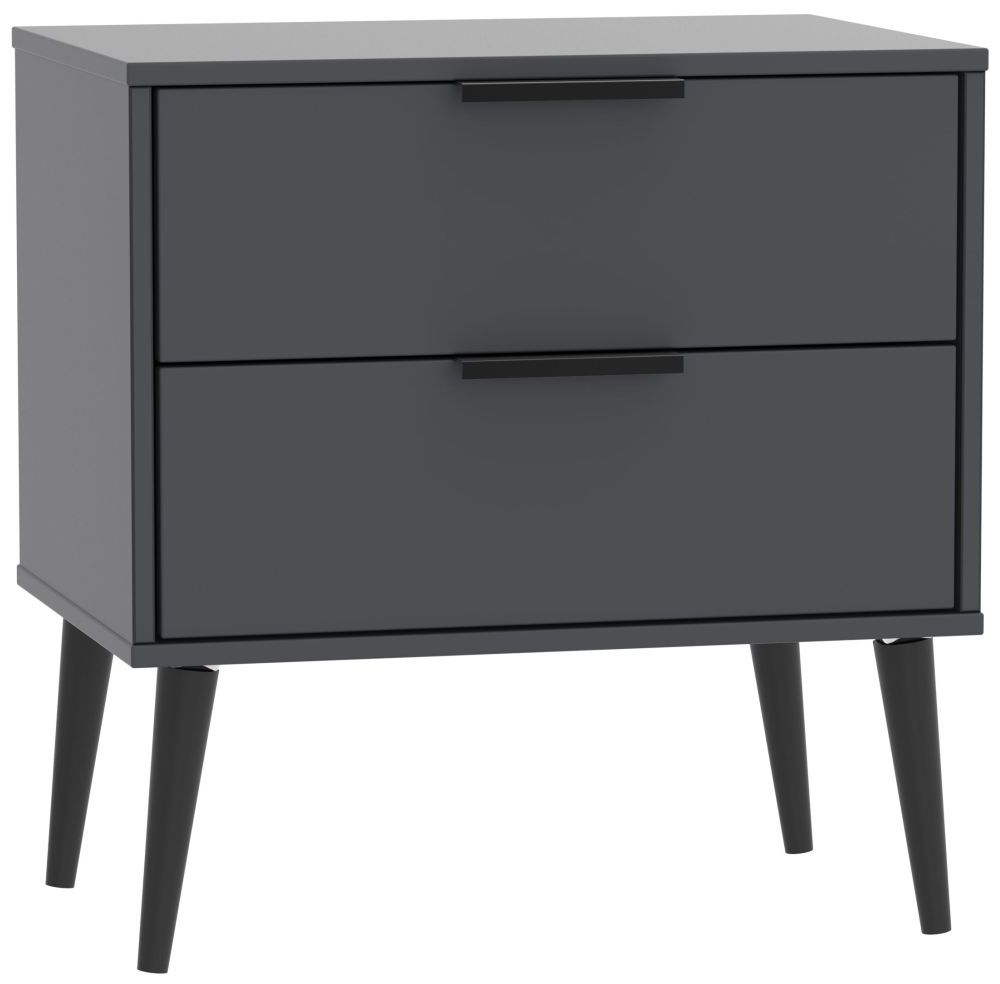 Hong Kong Graphite 2 Drawer Midi Chest with Wooden Legs