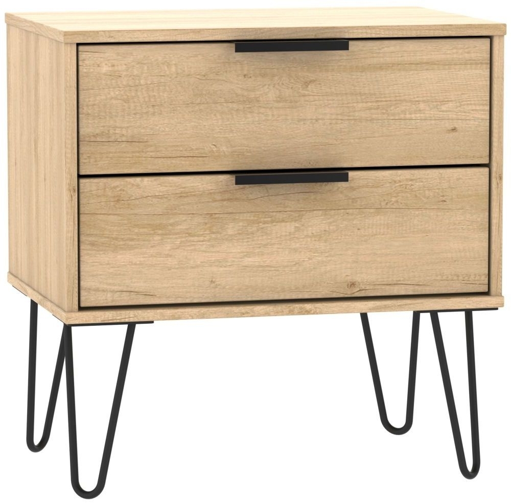 Hong Kong Oak Effect 2 Drawer Midi Chest with Hairpin Legs