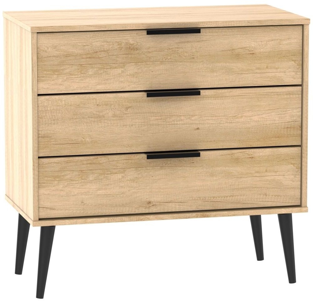 Hong Kong Oak Effect 3 Drawer Midi Chest with Wooden Legs