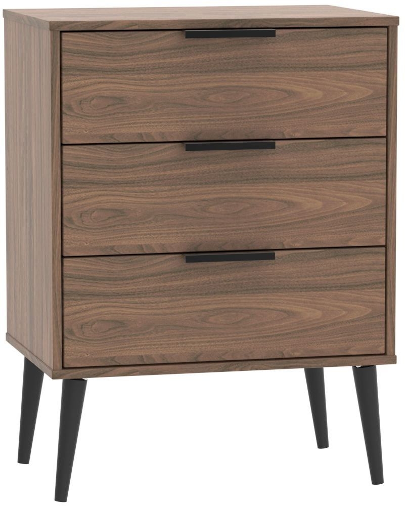 Hong Kong Walnut Effect 3 Drawer Small Chest with Wooden Legs