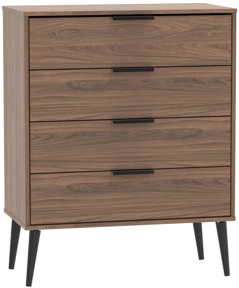 Hong Kong Walnut Effect 4 Drawer Chest with Wooden Legs