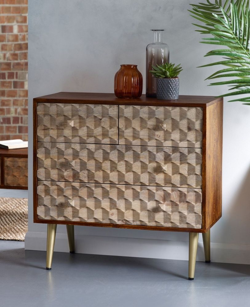 Imphal Mango Wood Geomatric 4 Drawer Chest