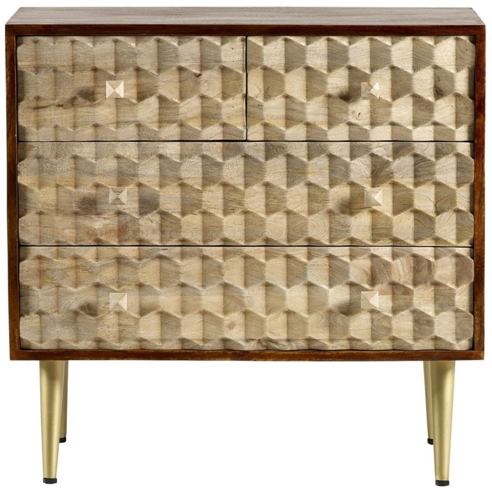 Imphal Mango Wood Geomatric 4 Drawer Chest
