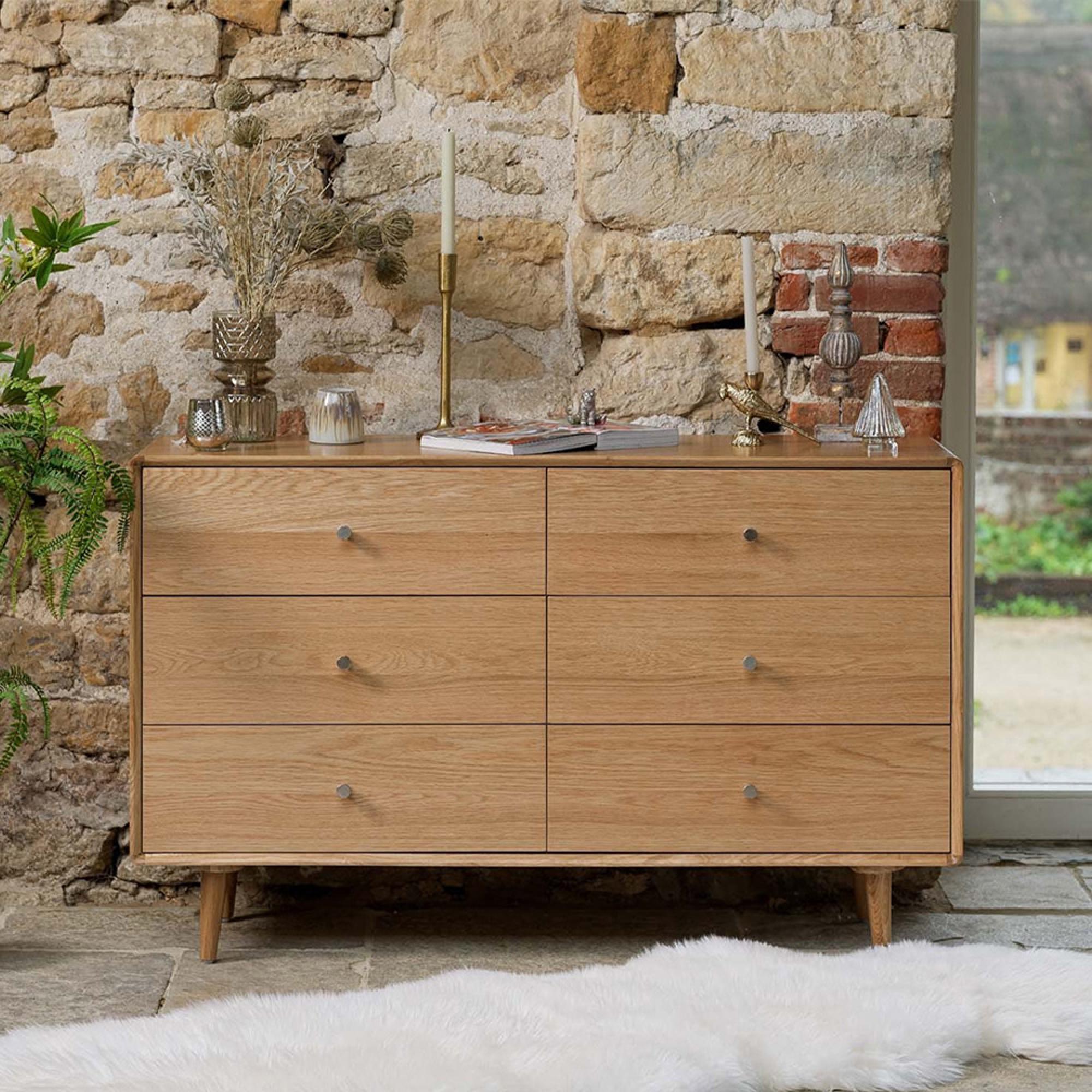 Jenson Oak Chest - 6 Drawer - Wide