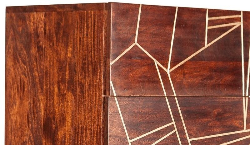 Kaza Dark Mango Wood Narrow 5 Drawer Chest - Hairpin Legs with Gold Geometric Inlay