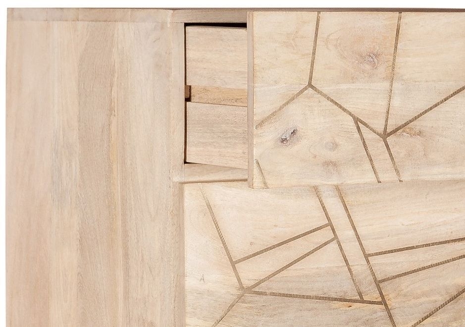 Kaza Light Mango Wood 5 Drawer Narrow Chest - Hairpin Legs with Gold Geometric Inlay