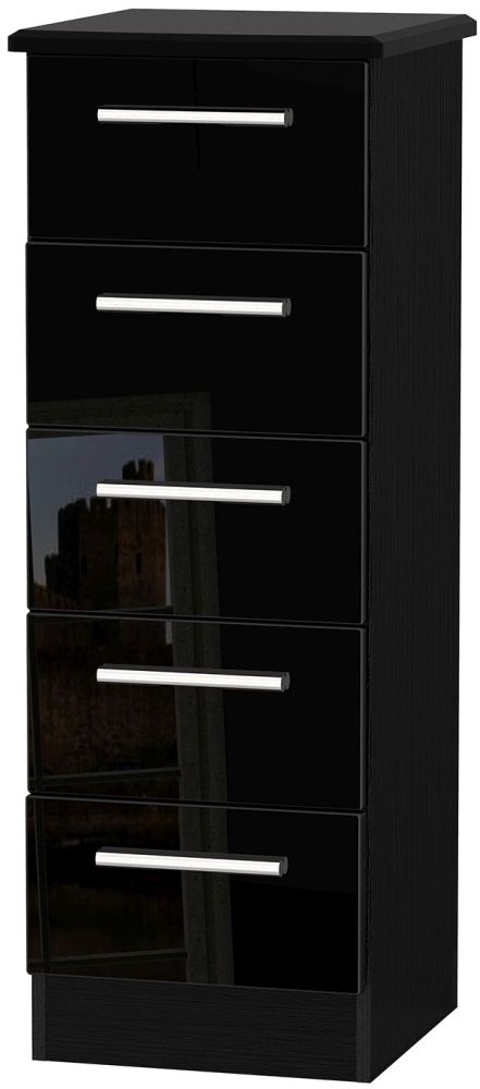 Knightsbridge Black Gloss 5 Drawer Narrow Chest