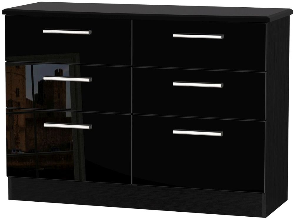 Knightsbridge Black Gloss 6 Drawer Midi Chest