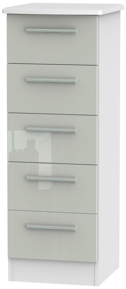 Knightsbridge Cashmere Gloss and White 5 Drawer Narrow Chest