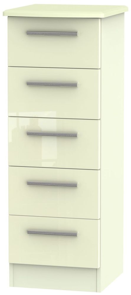 Knightsbridge Cream Gloss 5 Drawer Narrow Chest