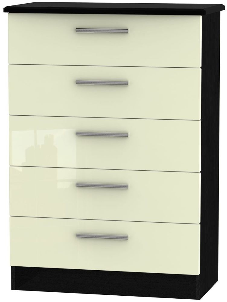Knightsbridge Cream Gloss and Black 5 Drawer Chest
