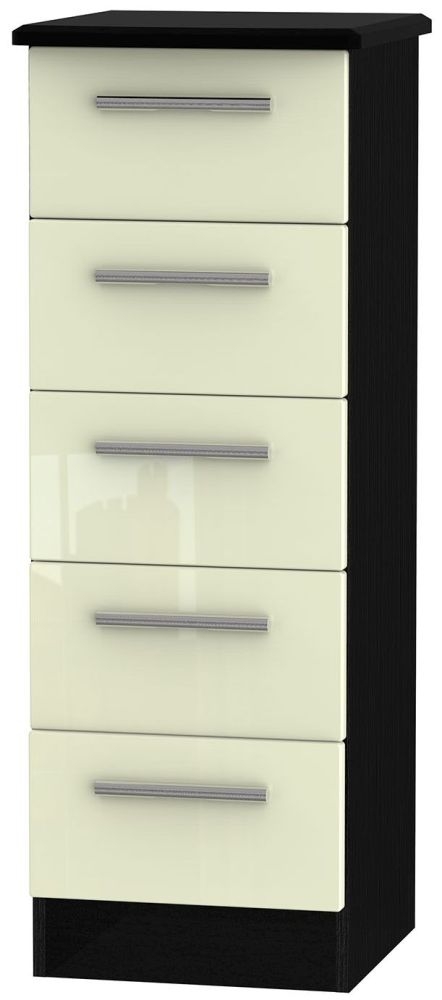Knightsbridge Cream Gloss and Black 5 Drawer Narrow Chest