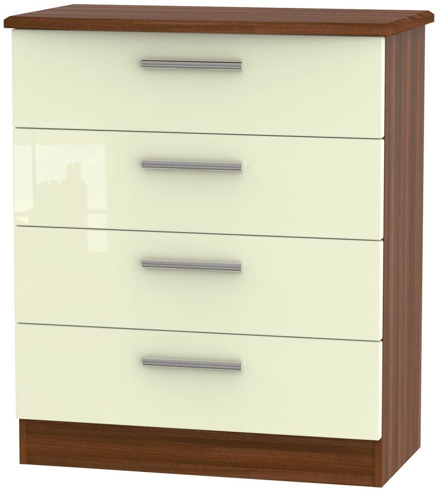 Knightsbridge Cream Gloss and Walnut Effect 4 Drawer Chest