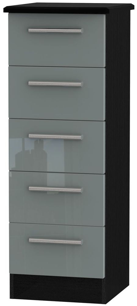 Knightsbridge Grey Gloss and Black 5 Drawer Narrow Chest