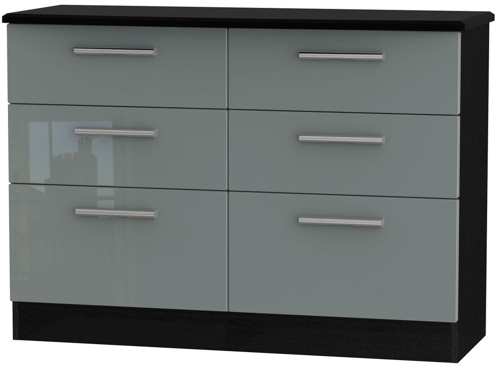 Knightsbridge Grey Gloss and Black 6 Drawer Midi Chest