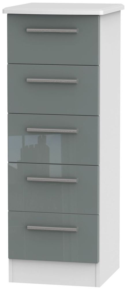 Knightsbridge Grey Gloss and White 5 Drawer Narrow Chest