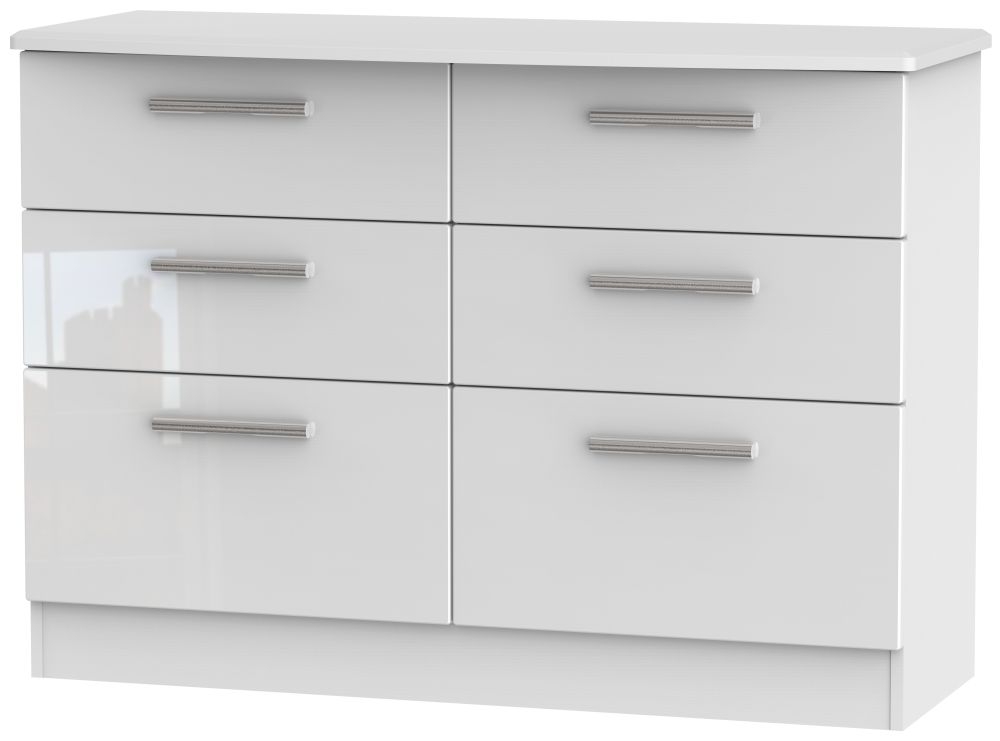 Knightsbridge White Gloss 6 Drawer Midi Chest