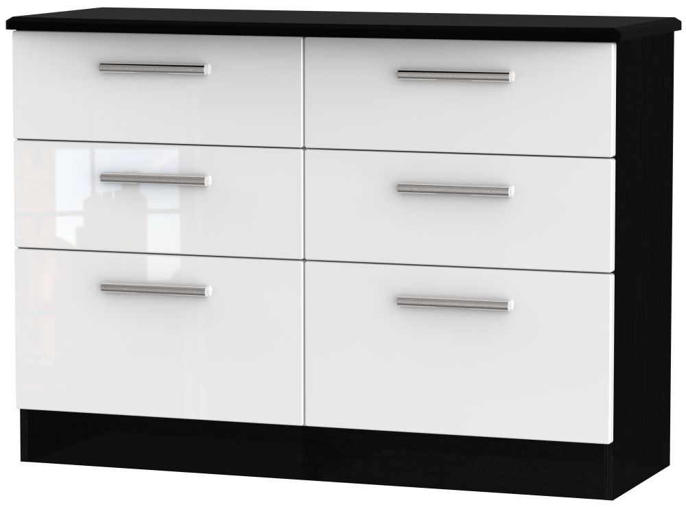 Knightsbridge White Gloss and Black 6 Drawer Midi Chest