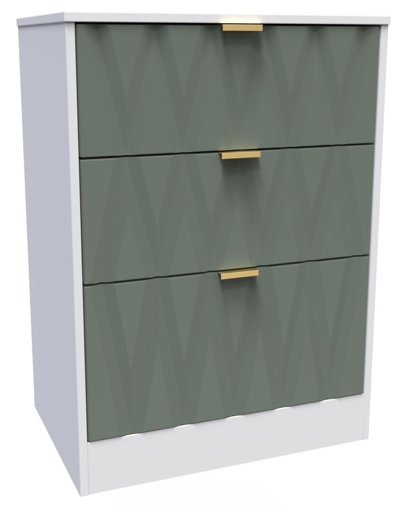 Las Vegas Chest - Deep Midi - 3 Drawer - White and Green