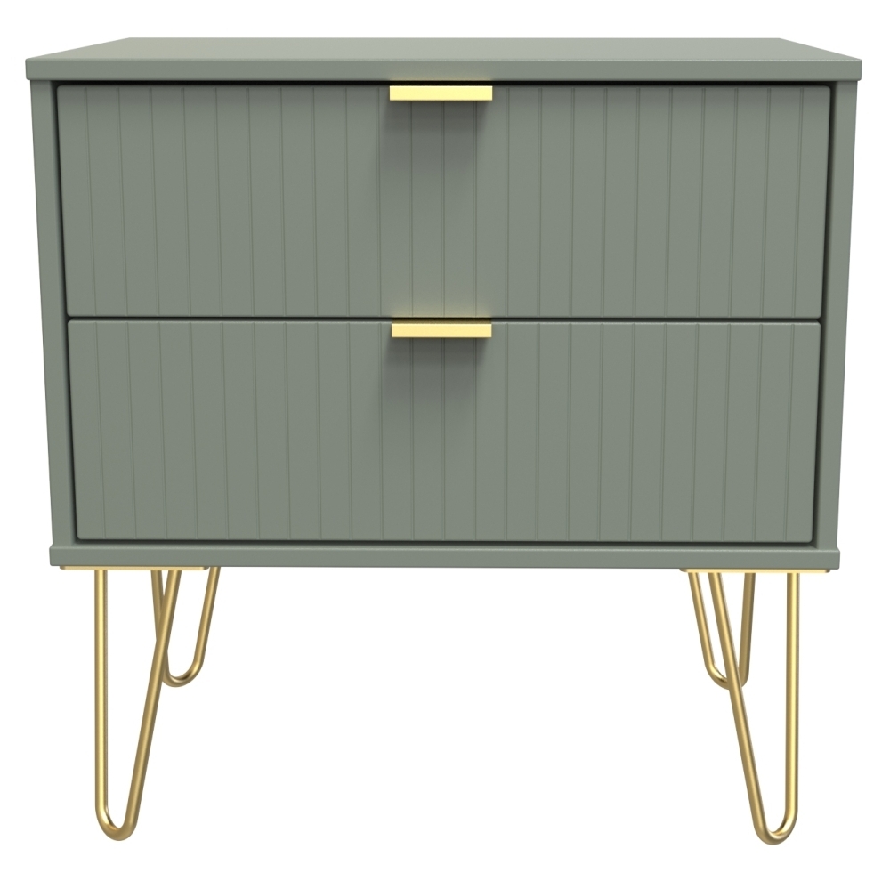 Linear Green 2 Drawer Midi Chest with Gold Hairpin Legs
