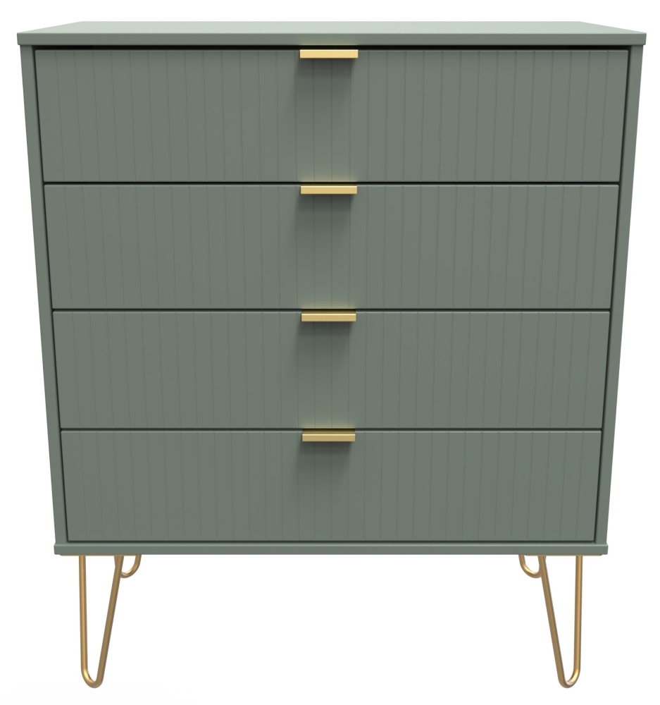 Linear Green 4 Drawer Chest with Gold Hairpin Legs