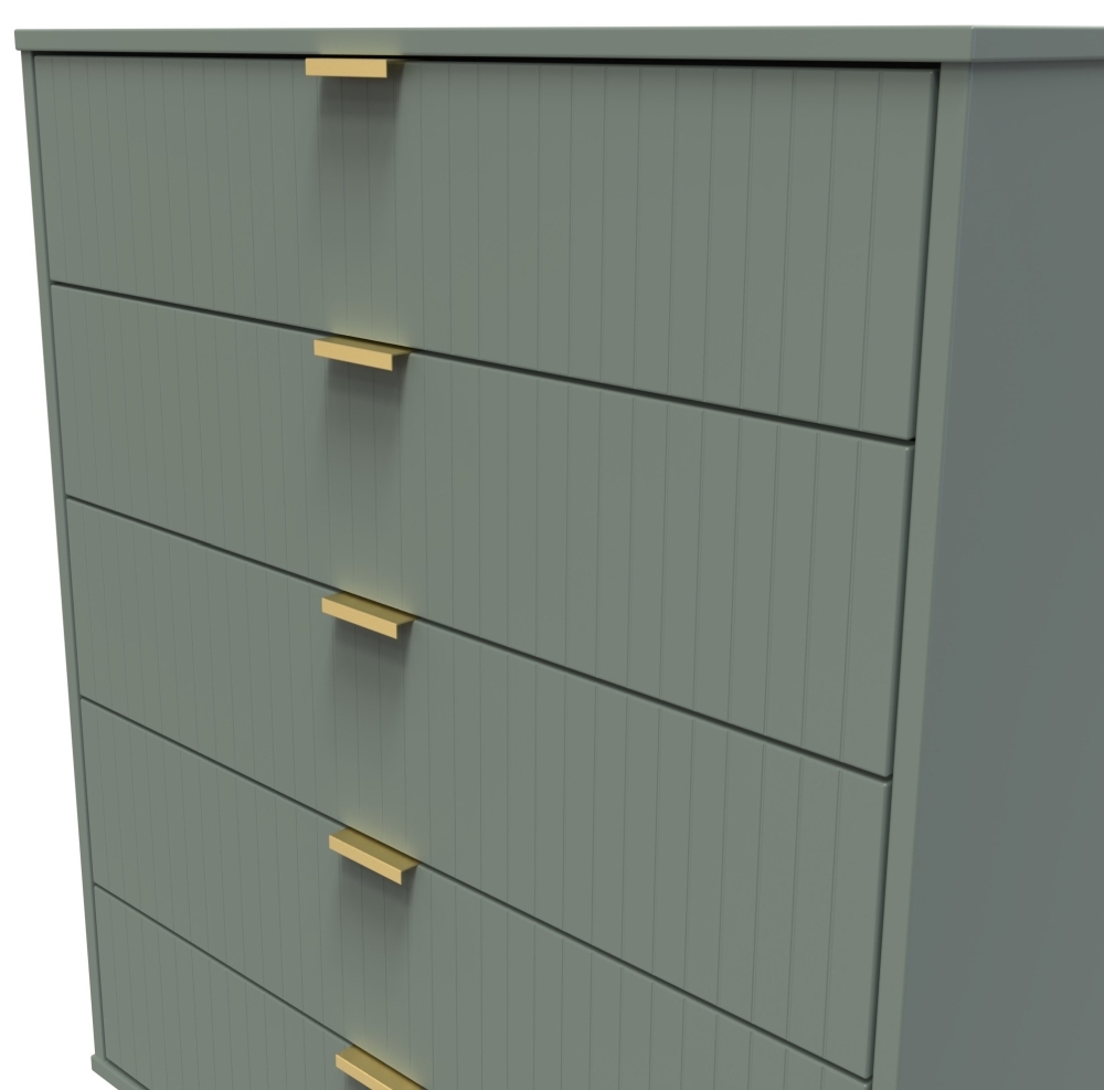 Linear Chest - 5 Drawer - with Gold Hairpin Legs - Green