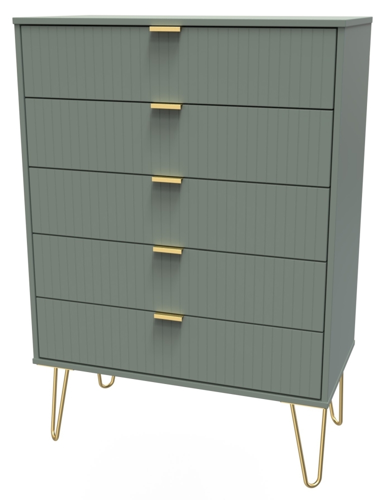 Linear Chest - 5 Drawer - with Gold Hairpin Legs - Green