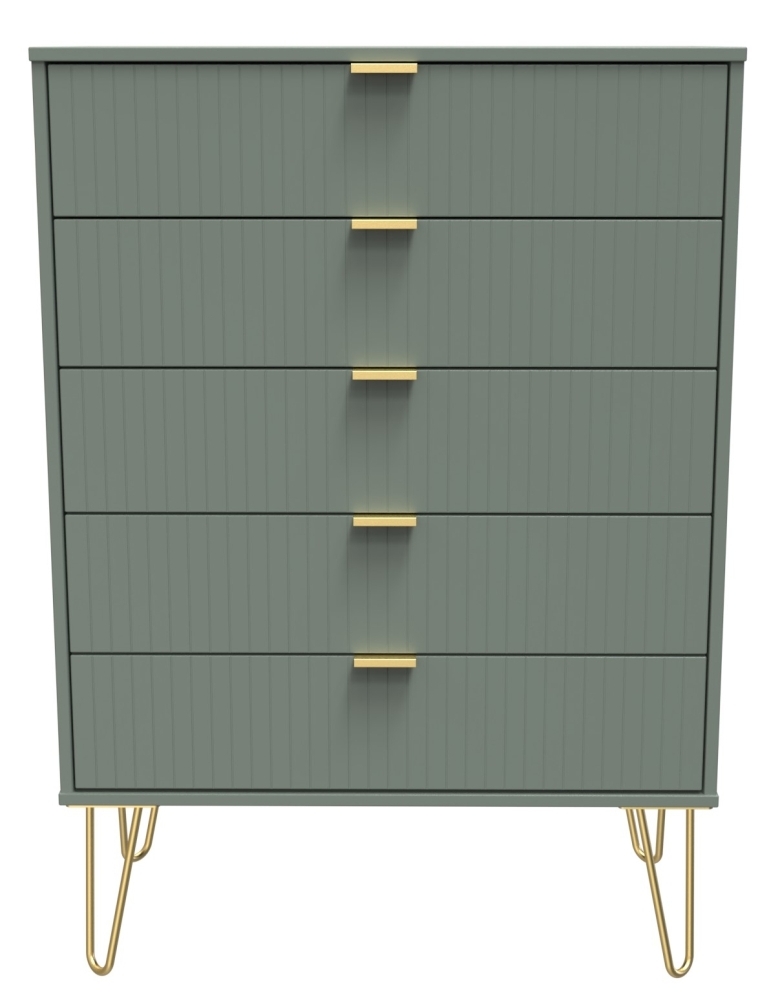 Linear Green 5 Drawer Chest with Gold Hairpin Legs