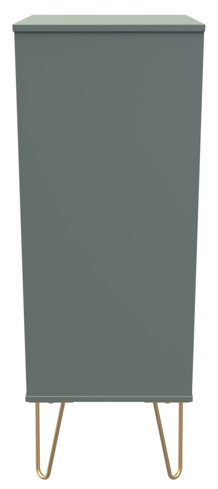 Linear Chest - Narrow - 5 Drawer - with Gold Hairpin Legs - Green