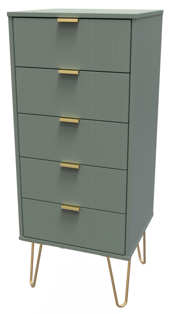 Linear Chest - Narrow - 5 Drawer - with Gold Hairpin Legs - Green